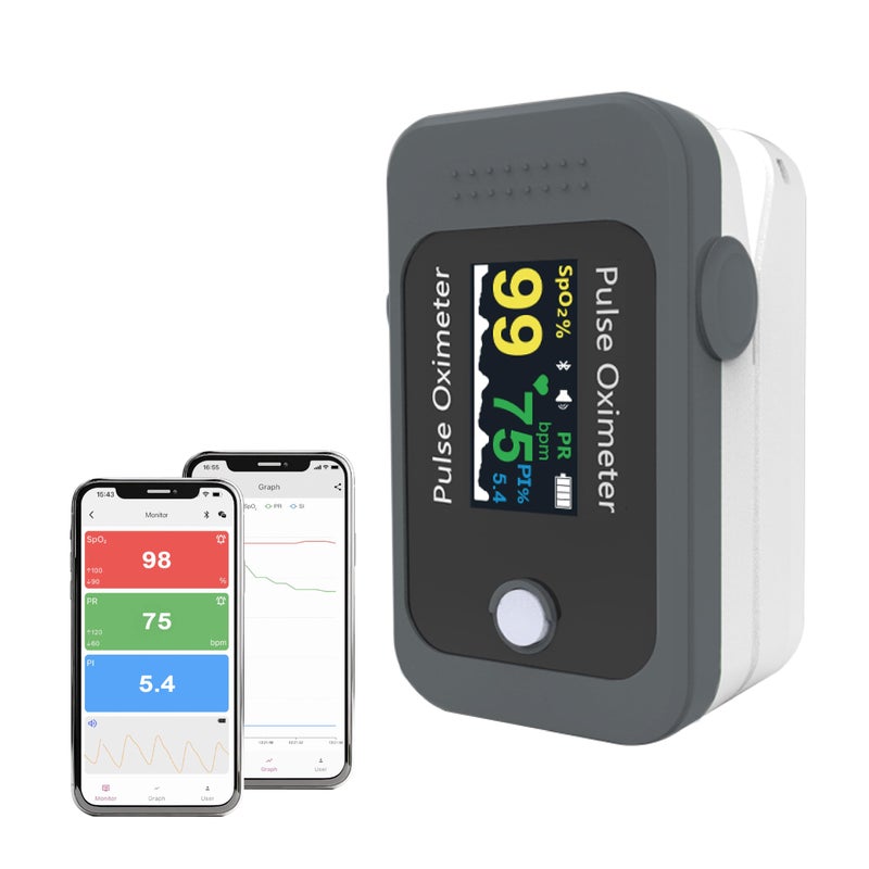 Bluetooth Fingertip Pulse Oximeter,Blood Oxygen Saturation Monitor with Free APP, Portable SPO2 & Pulse Rate Monitor for Children Adults,Batteries and Lanyard Included